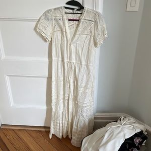Anthropologie off-white cream eyelet short sleeve dress size 2